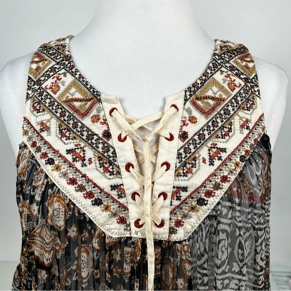FREE People The Wanderers Embroidered Lace-Up Yoke Empire Waist Dress/Tunic Top - Picture 2 of 7